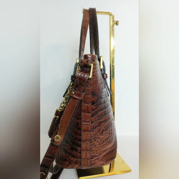 Brahmin Pecan Mini Asher Crocodile Embossed Leather Crossbody Satchel Purse - Picture 7 of 13